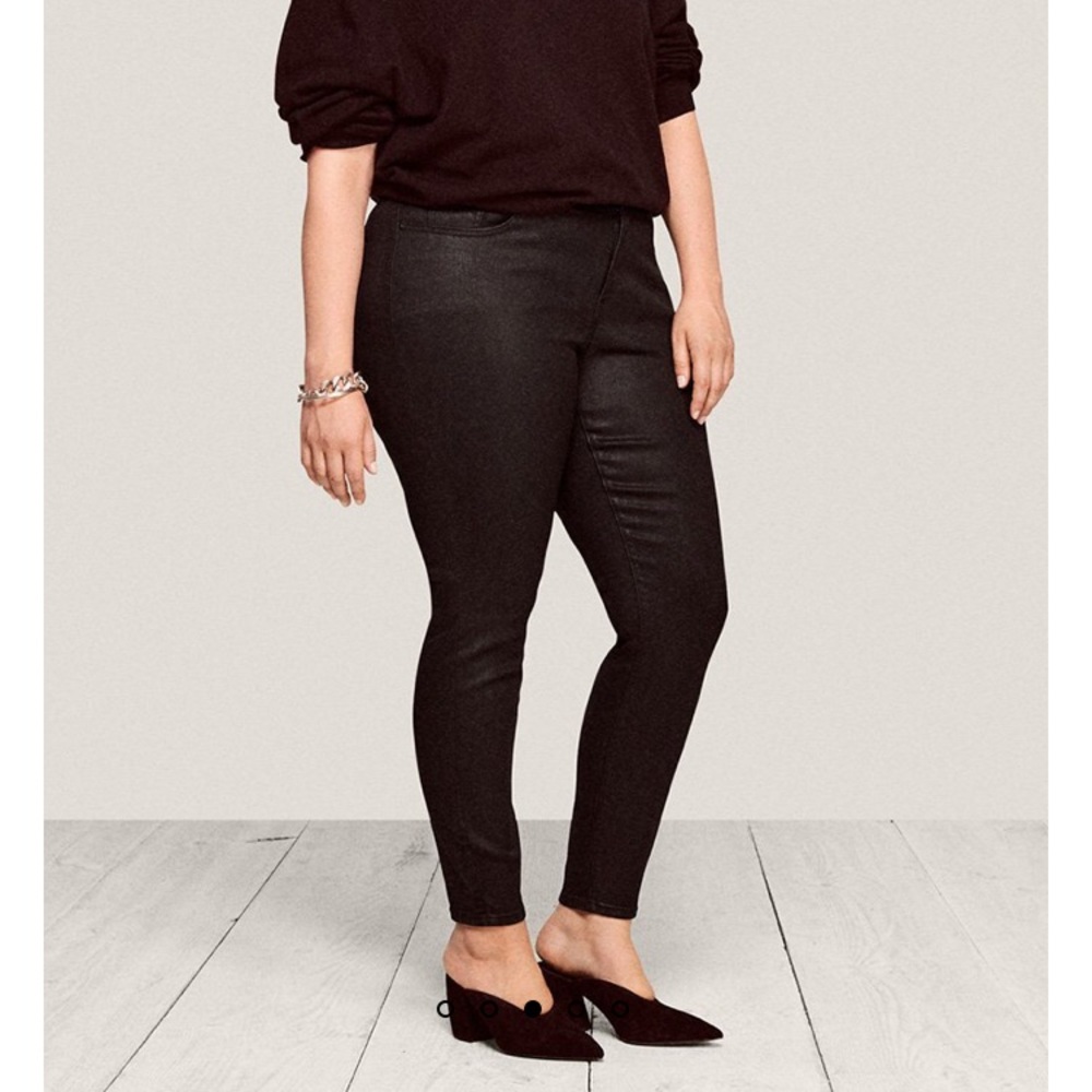 Warp+Weft leather look coated black skinny jeans